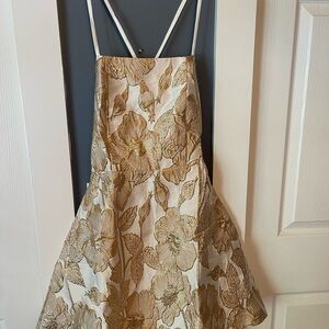 Floral Gold and Cream women’s homecoming dress. Semi formal dress